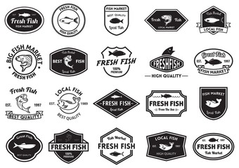 Poster - fresh fish market and quality labels collection