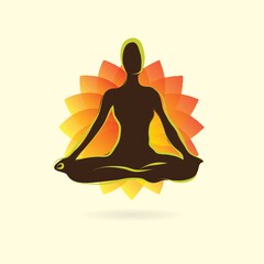 Poster - woman silhouette practising yoga in lotus pose