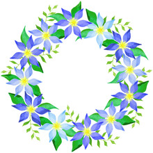 Clematis Blue Flower Illustration Wreath