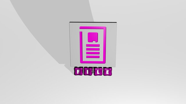3D illustration of FILE graphics and text made by metallic dice letters for the related meanings of the concept and presentations. icon and background