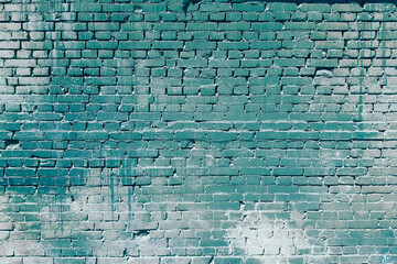 Wall Mural -  Bright turquoise painted old brickwork  background