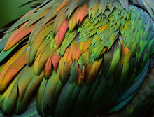 Exotic Velvet Gold, Copper, Yelow To Green Bird Feathers In Beautiful Texture And Background