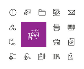 Poster - Documents icons. Set of line icons. Information sign, folder, usb flash drive. Data storage concept. illustration can be used for topics like web pictograms, information organization