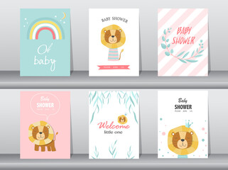 Set of baby shower invitations cards,poster,greeting,template,animal,Vector illustrations