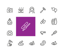 Healthcare And Beauty Icons. Set Of Line Icons. Woman, Cosmetics, Hairdressing. Healthcare And Beauty Concept. Illustration Can Be Used For Topics Like Eye Sight, Make Up, Beauty Salon.