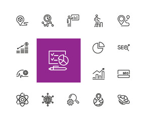 Sticker - Development icons. Set of line icons. Growth chart, seo optimization, global business. Marketing concept. illustration can be used for topics like business, management, planning