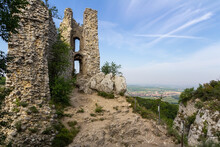 Sirotci castle. Ruin of gothic castle in south moravia, Palava Czech republic