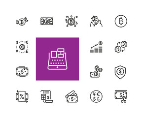 Sticker - Finance icons. Set of line icons. Bitcoin, currency, payment. Finance concept. illustration can be used for topics like banking, money, saving