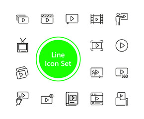 Poster - Video content icons. Set of line icons. Player, screen, tv. Video content concept. illustration can be used for topics like online movie, broadcasting, streaming.