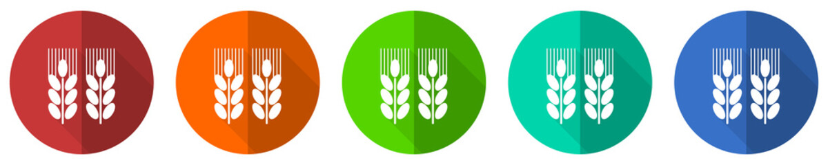 Aufkleber - Agricultural icon set, red, blue, green and orange flat design web buttons isolated on white background, vector illustration.