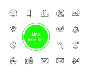 Poster - Communications icons. Book, letter, mobile phone. Communication technology and applications concept. illustration can be used for topics like connection, internet, web and mobile service
