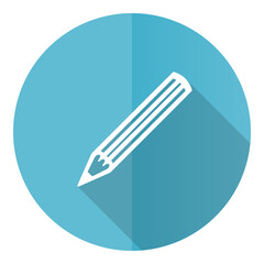 Aufkleber - Pencil vector icon, flat design blue round web button isolated on white background