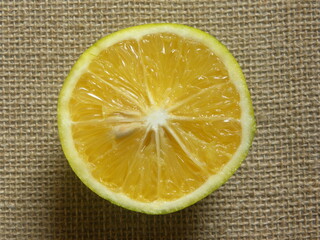 Wall Mural - Cut cross section detail of yellow color sliced ripe Sweet lime fruit or Citrus limetta