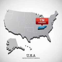 Sticker - tennessee state on the map of usa