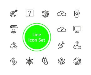 Poster - Devices icons. Set of line icons. Networking, cloud storage, wireless charger. Modern technology and applications concept. illustration can be used for topics like internet, innovation