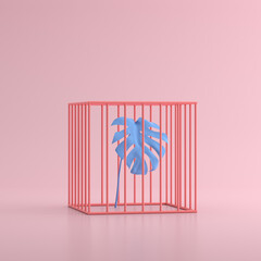 Aufkleber - Mock up of a cage with blue plant. 3d render.