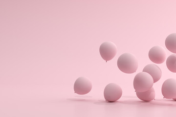Poster - Mock up of balloons floating on pink background. 3d rendering.	
