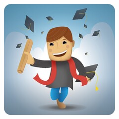 Wall Mural - boy holding graduation certificate and hat