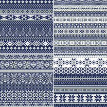 Nordic Style  Snowflake Jacquard Knitted Vector Seamless Pattern Collection