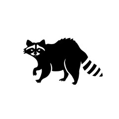 raccoon silhouette vector illustration. forest animal logo.