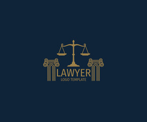 Wall Mural - lawyer vector logo design template with two pillar and scale of justice in the top