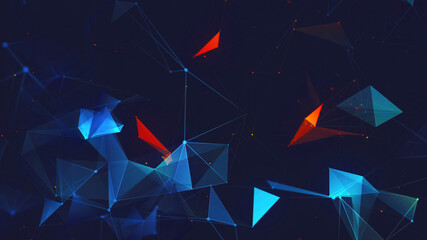 Poster - Abstract polygonal space low poly dark background with connecting dots and lines.