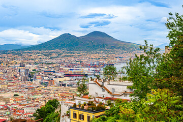 Sticker - Panoramic view of Naples citym Naples Bay Harbour and Mount Vesuvius in Naples, Campania region, Italy