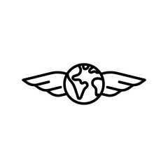 Poster - Earth with wings vector logo in modern deign isolated on white background. Linear modern icon.