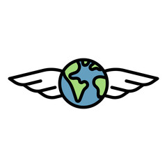 Poster - Earth with wings vector logo in modern deign isolated on white background. Linear modern icon.