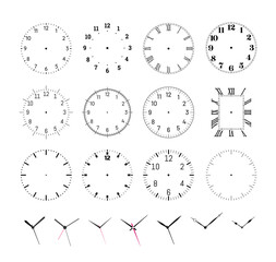 set of round clock faces. template for wall clock and wrist watch dials with arabic and roman numera