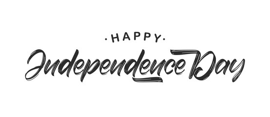 Wall Mural - vector hand lettering of happy independence day on white background.
