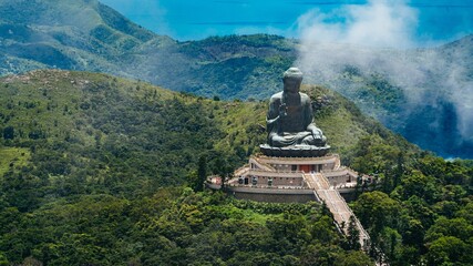 Sticker - Aerial view of the enormous Tian Tan Buddha at Po Lin Monastery in Hong Kong