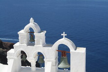 White Washed Church Top In Santorini