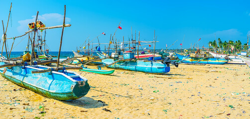 Poster - Panorama with oruwa canoes, Hikkaduwa, Sri Lanka