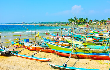 Poster - The colorful oruwa canoes in Kumarakanda harbor, Hikkaduwa, Sri Lanka