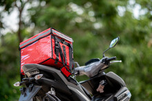 Delivery Box Placed On The Motorcycle For Delivery To Customers