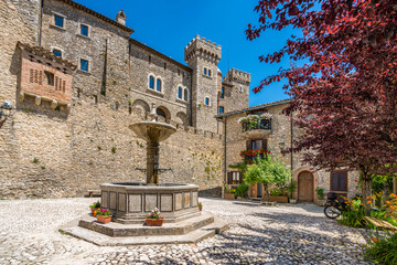 Collalto Sabino, beautiful village overlooked by a medieval castle. Province of Rieti, Lazio, Italy.