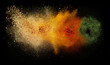 Freeze motion of spice explosion, black background