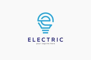 Electric Logo, letter E initials for electricity company, light bulb design logo template, vector illustration