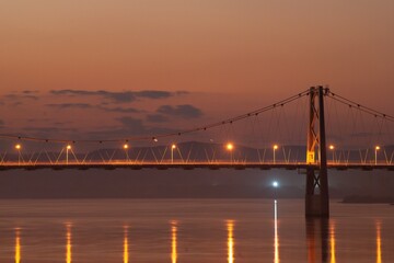 Beautiful shot of Oakland Bay Bridge at sunset, San Francisco, USA