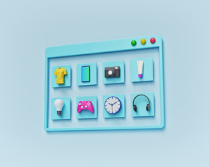 Aufkleber - Modern Online shopping concept with web page and products. minimal design. 3d rendering
