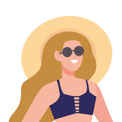 Canvas Print - woman with swimsuit using hat summer and sunglasses, vacation season vector illustration design