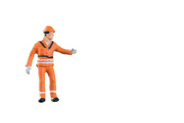 Miniature people engineer and worker occupation isolated with clipping paht on white background. Elegant Design with copy space for placement your text, mock up for industrial and construction concept