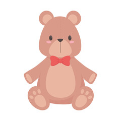 Canvas Print - kids toys teddy bear with bow decoration isolated icon design white background