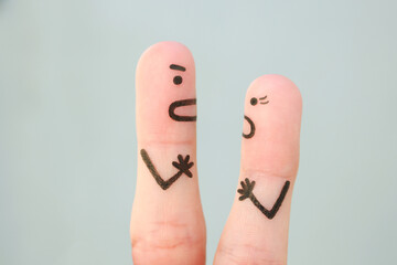 fingers art of couple during quarrel.