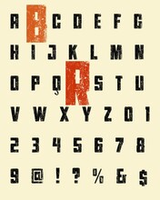 Alphabet Font, Typography Design, Vintage Vector, Black And White Background, Letters And Numbers