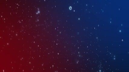 Poster - Abstract dark red blue glowy binary numbers animation background.