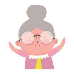 Poster - grandparents day, cute old woman granny cartoon character portrait isolated icon design white background