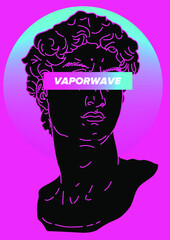 Aufkleber - Vaporwave style collage with classical bust sculpture. Cool trendy print for t-shirt, wall poster, notebook cover. 