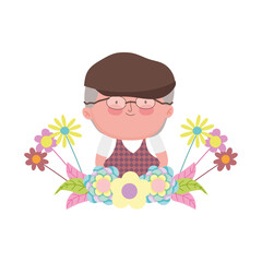 Poster - grandparents day, cute grandfather cartoon character flowers foliage decoration